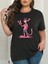 Pembe Panter Baskılı Oversize Bisiklet Yaka T-Shirt - Beyaz 1