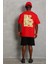 Unisex Oversize Baskılı Bisiklet Yaka T-Shirt - Kırmızı 4