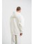 Unisex Double Oversize Kapşonlu Basic Sweatshirt - Beyaz 3