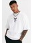 Unisex Bisiklet Yaka Baskılı Oversize T-Shirt - Beyaz 1