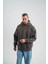 Unisex Uzun Kol Kapşonlu Yıkamalı Nakışlı Sweatshirt - Füme 4