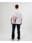 Unisex Bisiklet Yaka Baskılı Oversize T-Shirt - Beyaz 2
