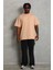 Unisex Oversize Düz Bisiklet Yaka T-Shirt - Bej 1