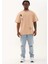 Unisex Oversize Baskılı Bisiklet Yaka T-Shirt - Bej 4