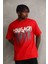 Unisex Baskılı Oversize T-Shirt - Kırmızı 4