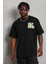 Unisex Oversize Baskılı Bisiklet Yaka T-Shirt - Siyah 2