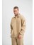 Unisex Double Oversize Patlı Yaka Sweatshirt - Bej 4