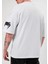 Unisex Bisiklet Yaka Baskılı Oversize T-Shirt - Beyaz 3