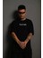 Erkek Bisiklet Yakalı Sırt Baskılı Oversize T-Shirt - Siyah 2