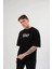 Unisex Bisiklet Yaka Baskılı Oversize T-Shirt - Siyah 1