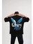 Unisex Bisiklet Yaka Baskılı Oversize T-Shirt - Siyah 2