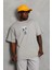 Unisex Oversize Baskılı Bisiklet Yaka T-Shirt - Gri 2