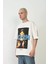 Unisex Baskılı Bisiklet Yaka Oversize T-Shirt - Beyaz 1