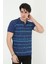 Erkek Yakalı Slim Fit Pike Çizgili T-Shirt - Mavi 1