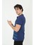 Erkek Yakalı Slim Fit Pike Çizgili T-Shirt - Mavi 3