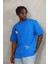 Unisex Oversize Baskılı Bisiklet Yaka T-Shirt - Mavi 1