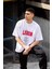 Unisex Bisiklet Yaka Baskılı Oversize T-Shirt - Beyaz 1