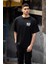 Unisex Bisiklet Yaka Baskılı Oversize T-Shirt - Siyah 3