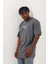 Unisex Oversize Baskılı Bisiklet Yaka T-Shirt - Füme 2