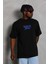 Unisex Oversize Baskılı Bisiklet Yaka T-Shirt - Siyah 2