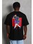 Unisex Oversize Baskılı Bisiklet Yaka T-Shirt - Siyah 3