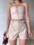Tüllü Deri Crop Bej W24615 2