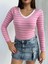 V Yaka Çizgili Bluz Pembe A3699 2