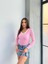 V Yaka Çizgili Bluz Pembe A3699 3