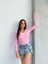 V Yaka Çizgili Bluz Pembe A3699 5