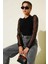 Dik Yaka Tül Kollu Bluz Siyah T3066 1