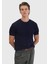 Lacivert Jakarlı Bisiklet Yaka %100 Pamuk T-Shirt 1