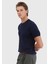 Lacivert Jakarlı Bisiklet Yaka %100 Pamuk T-Shirt 3