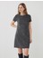 Gri Melanj Yuvarlak Yaka Kısa Kollu Örme Elbise 1