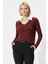 Bordo Yumuşak Dokulu Gömlek Yaka Görünümlü Bluz 8198A 1