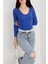 V Yaka Kaşkorse Bluz Saks Mavisi A3699 3