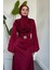 Merryna Kemerli Kuyruklu Saten Abiye Bordo 3