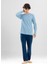 Erkek Pamuklu Bisiklet Yaka Baskılı Uzun Kollu Pijama Takımı 9806 Mavi 1