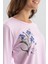 Kadın Pamuklu Bisiklet Yaka Çiçek Baskılı Uzun Kollu Pijama Takımı 9920 Toz Pembe 5