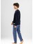 Erkek Pamuklu Bisiklet Yaka Baskılı Uzun Kollu Pijama Takımı 9803 Lacivert 3