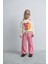 Kız Çocuk Pamuklu Ekru Muz Baskılı Sweatshirt ve Pembe Çizgili Pantolon Takım 1