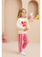 Kız Çocuk Pamuklu Ekru Muz Baskılı Sweatshirt ve Pembe Çizgili Pantolon Takım 3