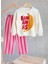Kız Çocuk Pamuklu Ekru Muz Baskılı Sweatshirt ve Pembe Çizgili Pantolon Takım 4