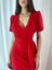 Kruvaze Yaka Kısa Kol Volanlı Kuşaklı Midi Boy Elbise Kırmızı 581811 1