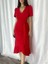 Kruvaze Yaka Kısa Kol Volanlı Kuşaklı Midi Boy Elbise Kırmızı 581811 2