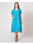Kadın Turkuaz Renk Organik Pamuk Dokuma Taşlanmış Kısa Kollu Elbise 2