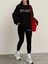 Kadın Siyah Tayt - Sweatshirt Takım 2'li Kombin Oversize Salaş Boyfriend 1
