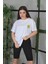 Unisex Bisiklet Yaka Baskılı Oversize T-Shirt - Beyaz 1