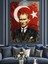 Türk Bayrağı Önünde Atatürk Portresi Dekoratif Kanvas - Mdf Ahşap Tablo 4