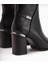 Siyah Şık Tasarım Sivri Burun Yandan Fermuarlı Kalın Topuklu Bot 5
