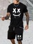 Erkek Kısa Kollu Bisiklet Yaka Baskılı Bluz Ipli Short Iki Iplik Takım 1